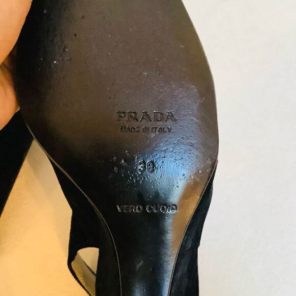 PRADA HIGH HEELS VELVET WEDGE BLACK SIZE 8 VINTAGE RARE - Picture 6 of 7
